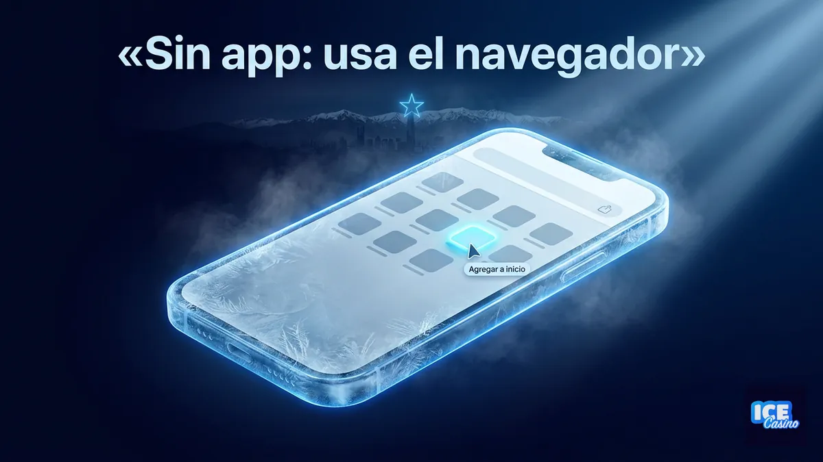 Celular mostrando cómo agregar un acceso directo de Ice Casino a la pantalla de inicio desde el navegador cuando no hay app disponible