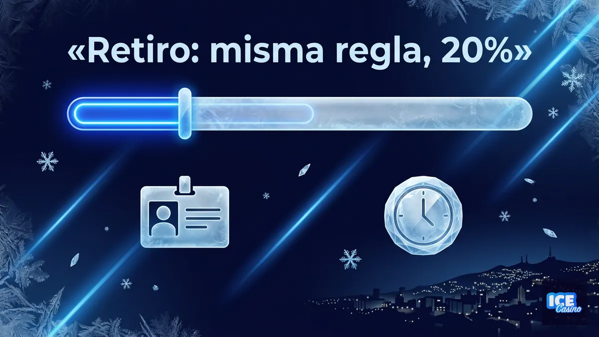 Línea de tiempo helada del retiro de ganancias en Ice Casino Chile, con verificación de identidad y retención del 20 por ciento