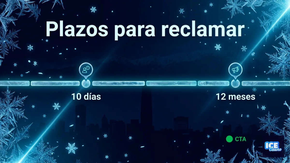 Línea de tiempo con los plazos de reclamo de Ice Casino: 10 días para rondas en disputa y 12 meses en general