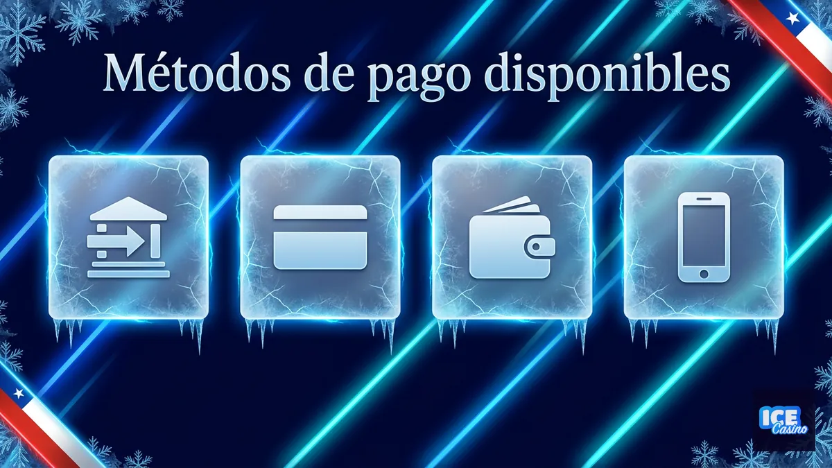 Cuatro iconos genéricos de métodos de pago en cristal helado para depositar en Ice Casino Chile