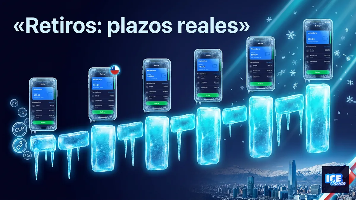 Línea de tiempo de hielo con plazos de retiro y mockups de teléfono en español para Ice Casino Chile