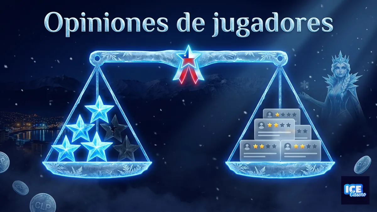 Balanza de hielo con estrellas de reseñas, representando las opiniones de jugadores sobre Ice Casino en Chile