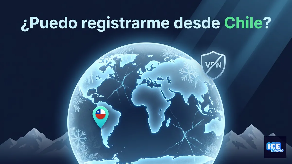 Mapa estilizado de Ice Casino Chile: Chile permitido para el registro, uso de VPN prohibido